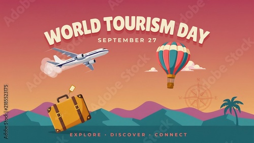 World tourism day pixel art with travel icons