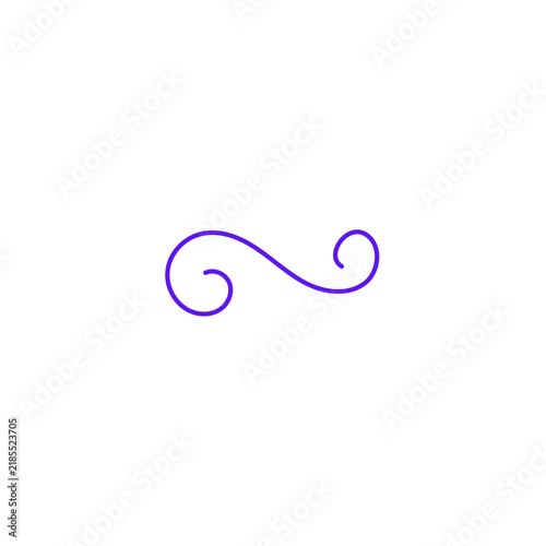 Minimalist line art illustration of a simple purple swirl ornament or text divider element, isolated on a solid white background.