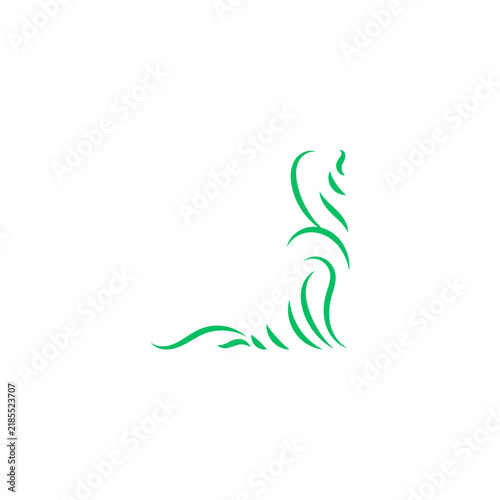 Minimalist line art illustration of an elegant green floral corner border with stylized swirling leaves, isolated on a clean white background.