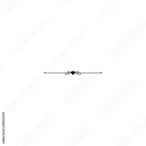 Minimalist line art illustration of an elegant horizontal text divider with a small heart silhouette at the center, isolated on a solid white background.