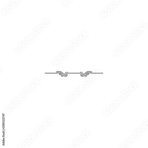 Minimalist line art illustration of a decorative horizontal text divider or border element with elegant swirls on a solid white background.