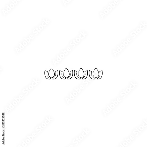 Minimalist line art illustration of a horizontal border row featuring stylized lotus flowers or water lily icons on a clean white background.