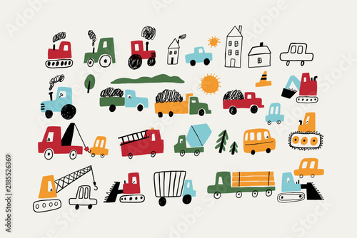 Bild auf Leinwand Cute little cars, truck