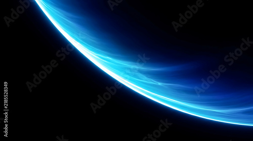 Abstract background with glowing blue curved light rays and smooth motion lines