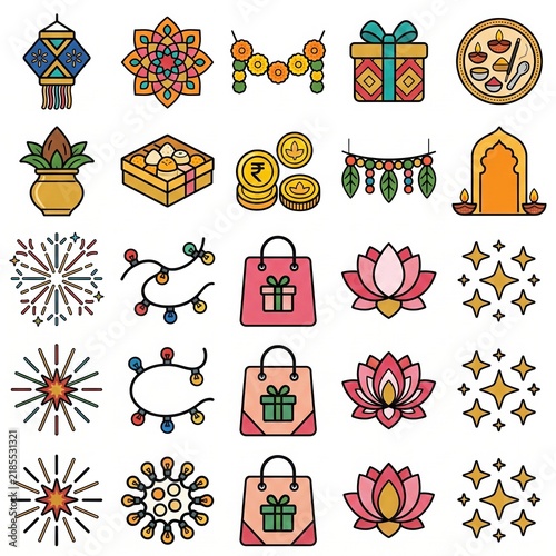 Colorful festive celebration icons and decorative vector elements set