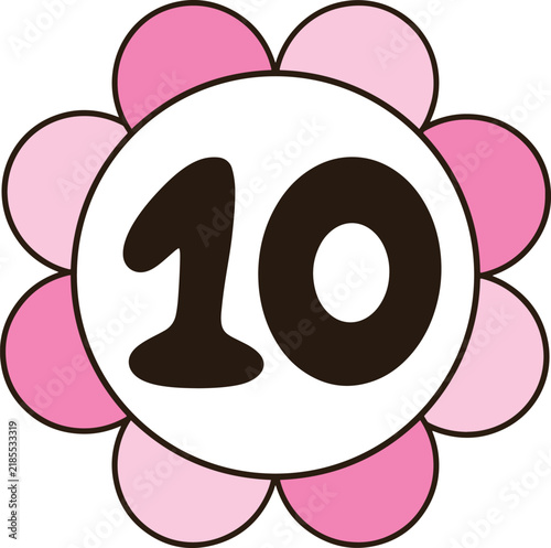 Pretty pink flower number ten digital drawing for kids learning materials and nursery room decor