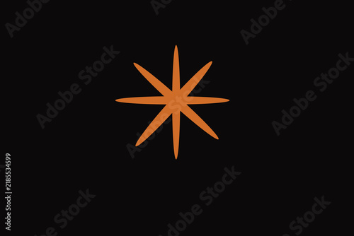 Orange eight pointed star shape isolated on a solid black background