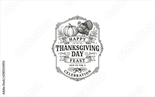 Thanksgiving Day Greeting Card with Autumn Leaves and Harvest Elements