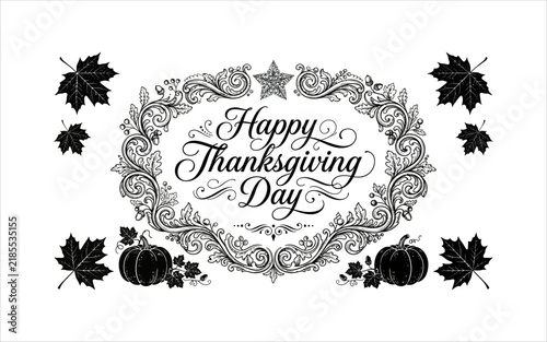 Thanksgiving Day Greeting Card with Floral Frame and Text