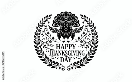Elegant Thanksgiving Day Greeting Card with Autumn Leaves and Turkey