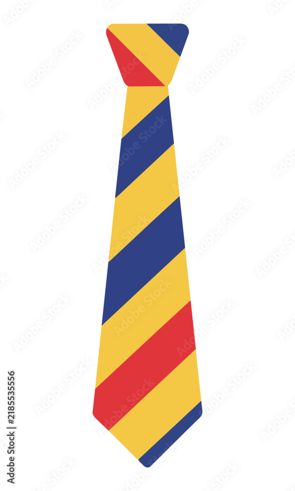 Fototapeta premium A simple stylized long necktie with bold diagonal stripe patterns in solid colors, flat design, isolated on white. Professional fashion concept