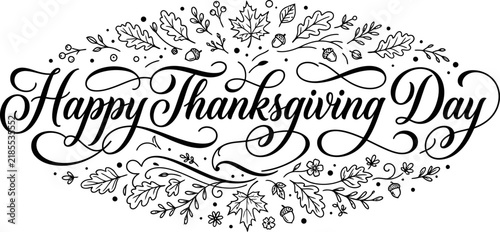 Elegant Thanksgiving Day Greeting with Decorative Floral Design