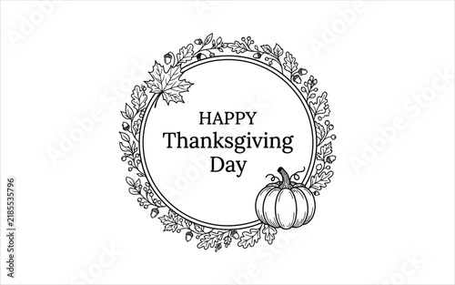 Thanksgiving Day Greeting Card with Autumn Wreath and Turkey