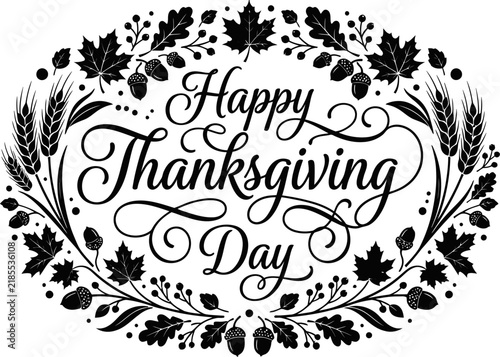 Elegant Thanksgiving Day Greeting Card with Floral Wreath Design