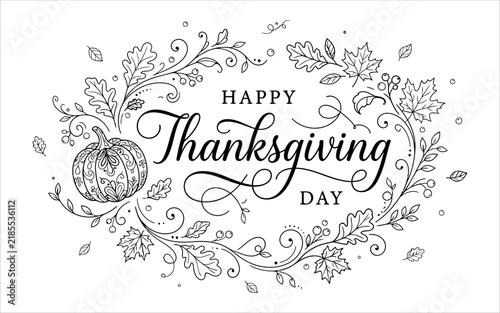 Elegant Thanksgiving Greeting Card with Floral Design and Script Text