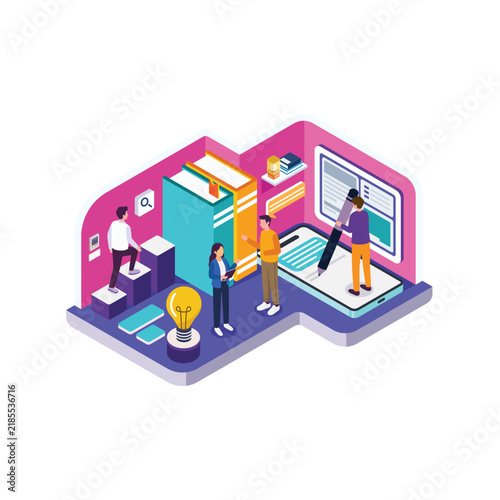 Isometric Creative Workspace for Web Design and Content Strategy