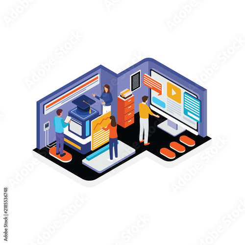 Isometric Modern Online Learning Environment with Creative Idea Symbol and Learners