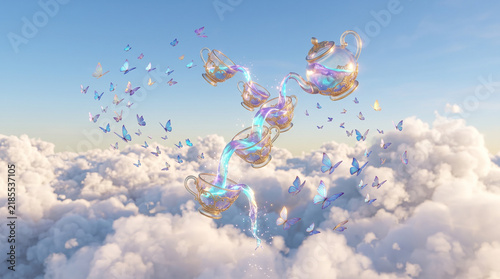Surreal Tea Party Pouring a Magical Galaxy in the Clouds