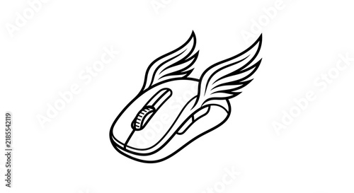 Computer Mouse With Wings Flying Fast
