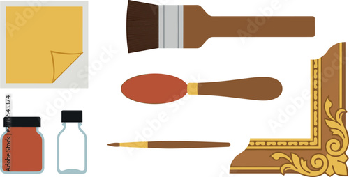 Fotografie Traditional Gold Leaf Gilding Workshop Vector Icon Set Featuring Loose Foil Shee