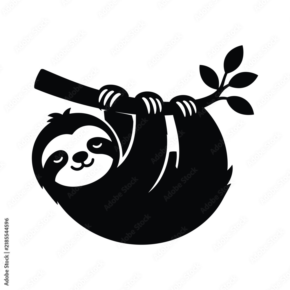 Fototapeta premium Hanging sloth illustration black and white graphic design