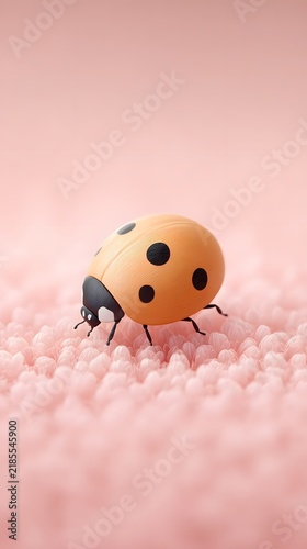 Cute Ladybug on Soft Pink Surface in Minimalist Style