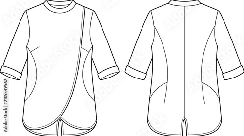 Obraz na plátně Technical flat sketch of asymmetrical long sleeve top with overlapping front des