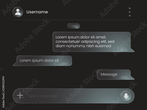 vector illustration showcasing a ui design for a messaging application, utilizing a clean, minimalist glassmorphism aesthetic