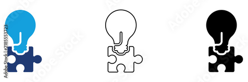 Bild auf Leinwand Multicolor Innovation Puzzle Icon Set with Filled and Outline Styles for Creativ
