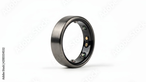 Brushed metal ring with inner black housing and embedded sensors