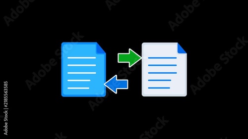 File Transfer Data Sharing Between Documents Animation Alpha Transparent Background. 4K Resolution