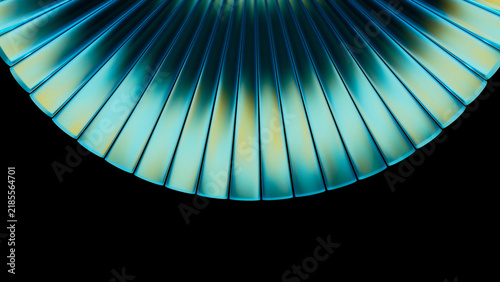 Abstract Cyan Blue Metallic Semicircle Arc Stripe Dark Background 3D Render