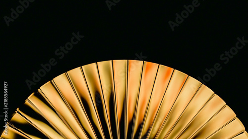Abstract Gold Amber Metallic Fan Semicircle Dark Background 3D Render