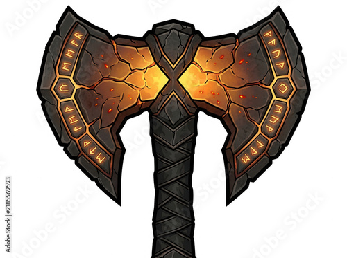 Hache de combat fantastique avec runes lumineuses