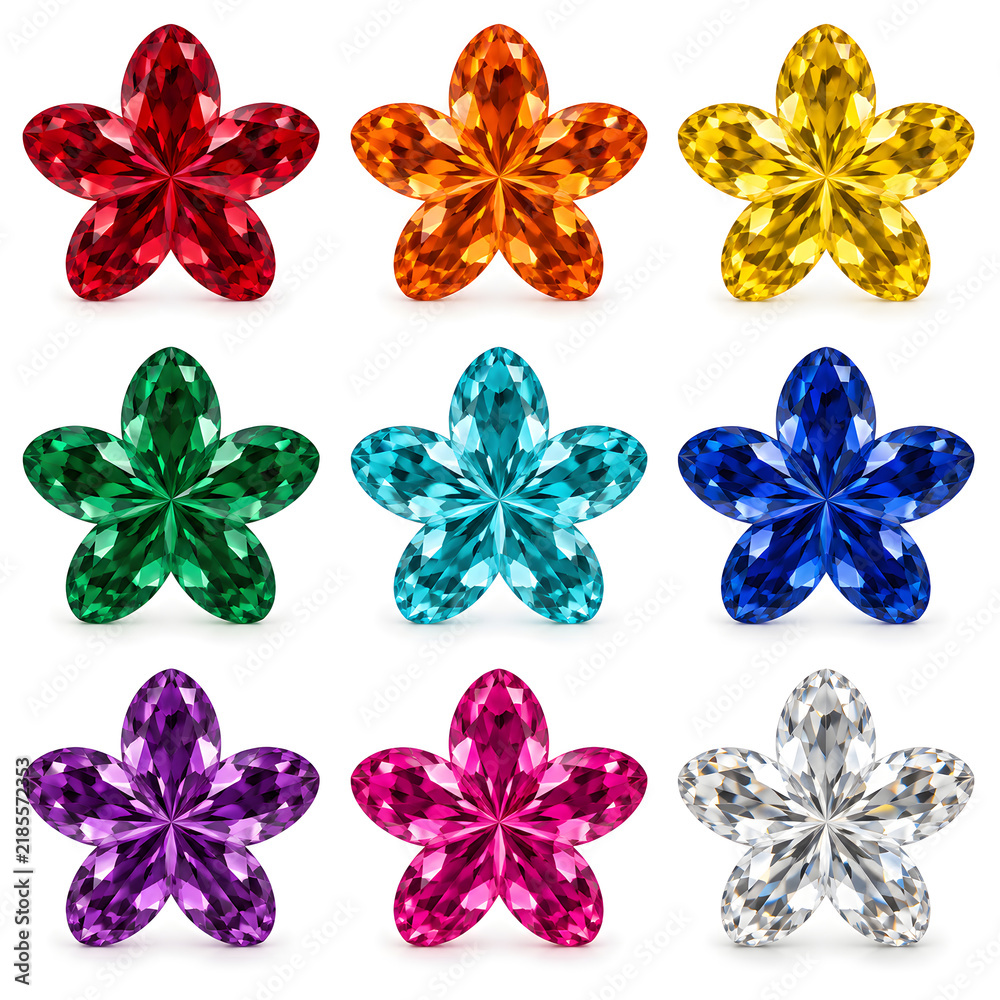 Obraz premium 3d rainbow gemstones in the shape of flower for bedazzling jeweled craft elements of crystal rhinestone