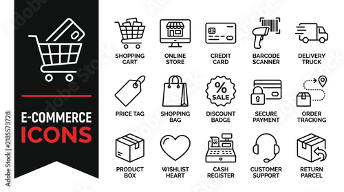 Set of E-commerce and Online Shopping Line Icons for Web and Mobile App Design