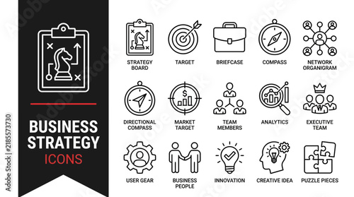 Business Strategy Icon Set for Corporate Planning and Management Infographics