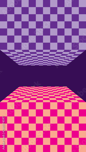 vertical background with cyberpunk style checkered perspective pattern. 3d geometric optical illusion. 9:16 aspect ratio design suitable for phone wallpaper. svg vector file for sale only Adobe Stock