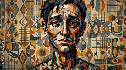 Abstract Geometric Painting with Bold Shapes, Colorful Modern Composition and Contemporary Artistic Background