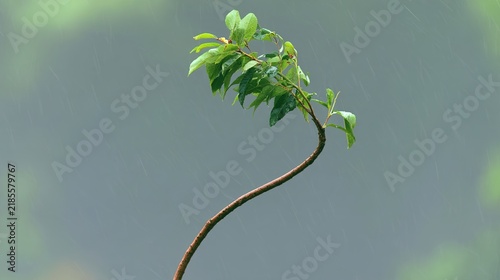 sapling. A young sapling bending in strong wind and rain during a storm. ESG reports, sustainability campaigns, designed for environmental awareness campaigns, promotes sustainability.