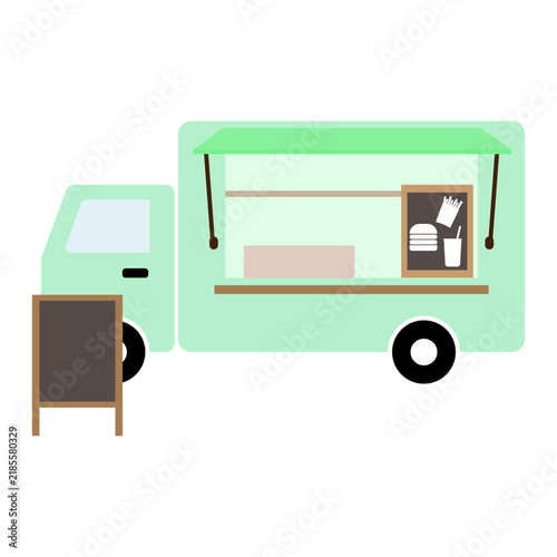 パステルカラーのキッチンカーのシンプルなイラスト