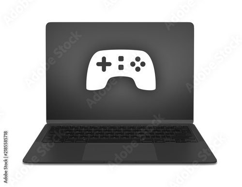 Konstfotografi Laptop gaming transparente PNG con icono de control de videojuegos en la pantall
