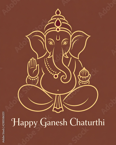 Minimal golden lord ganesha line illustration on warm brown background with devotional elegance for ganesh chaturthi greeting and traditional lord ganesha puja