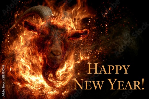 Burning goat representing chinese new year zodiac sign
