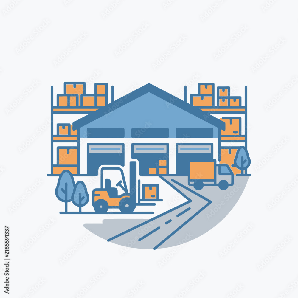 Obraz premium Warehouse illustration icon with forklift and loading dock