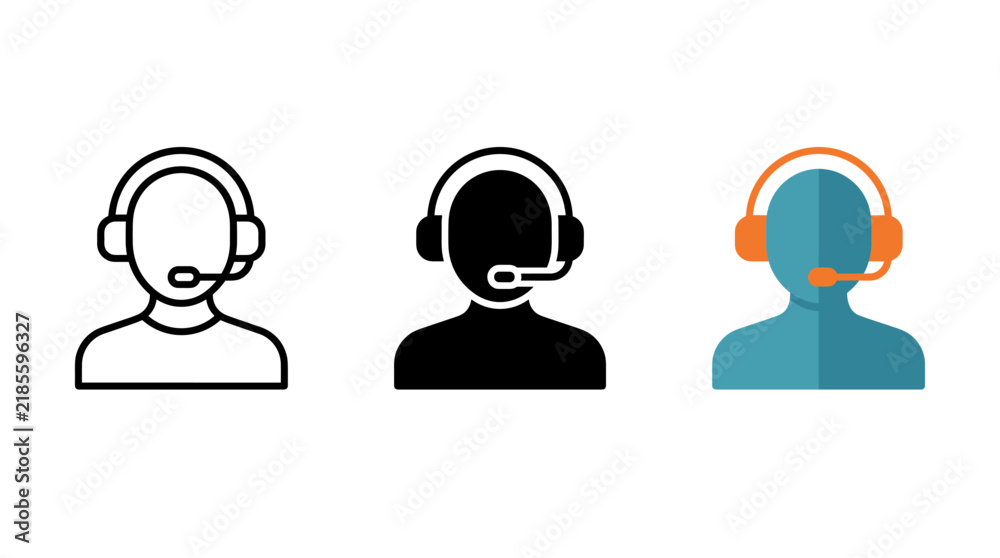 Fototapeta premium Customer support agent icon with headset and microphone