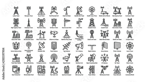 Foto Collection of various types of communication towers antennas and network infrast