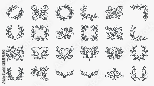 Elegant Botanical Line Art Floral and Vine Motifs Collection