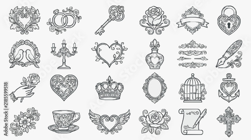Elegant Vintage Ornament Line Art Collection for Branding and Design
