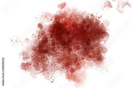 Blood Stain Splatter Abstract: A close-up view of a blood stain splatter, abstract texture with a white background.